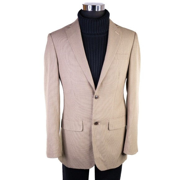 Joseph & Feiss Size 38L Sport Coat Jacket Blazer Beige Two Button Single Vented - Picture 2 of 13